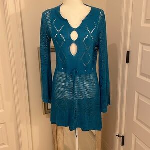 Teal crocheted cover up